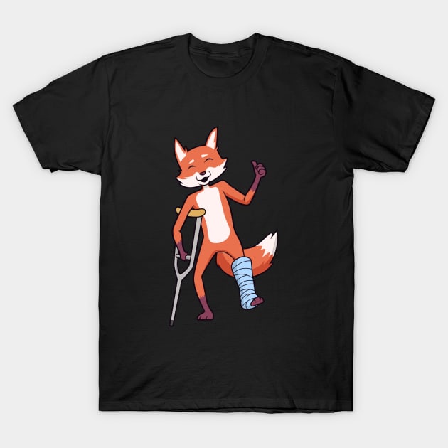 On crutches - cartoon fox T-Shirt by Modern Medieval Design